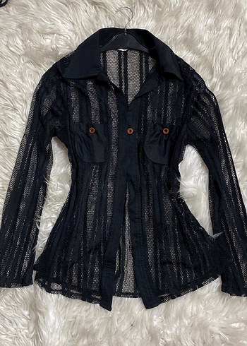 Zara Gotik Düğmeli Siyah Transparan Uzun Kollu Kadın Gömlek
