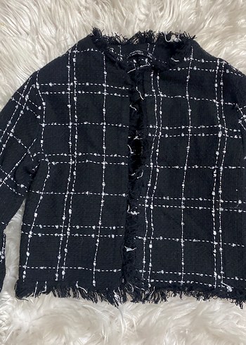 H&M Kadın Siyah Ekose tüvit kumaş kısa Ceket