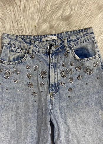 s Beden mavi Renk Taşlı Bol Kesim Midi Kot Pantolon