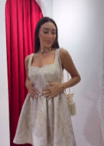 Beyaz parlak pudra Desenli Mini Abiye Elbise