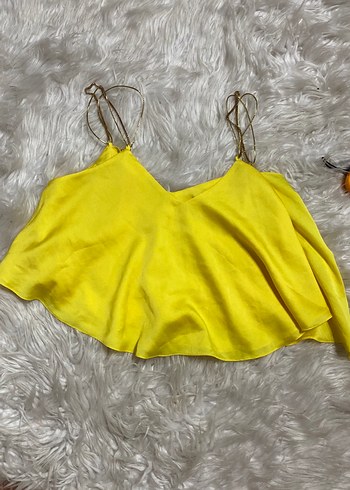 38 Beden sarı Renk Sarı Mini Askılı Kadın Bluz