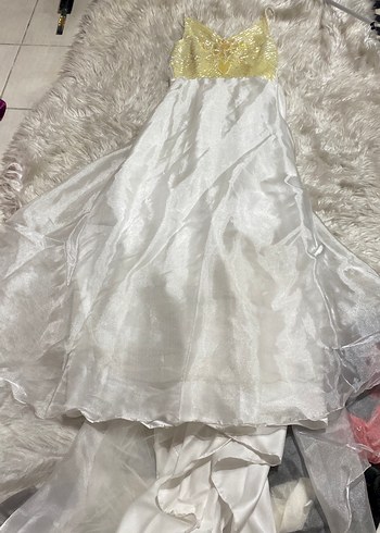 Boncuk İşlemeli V Yaka Uzun Beyaz Kadın Elbise - Görsel 2