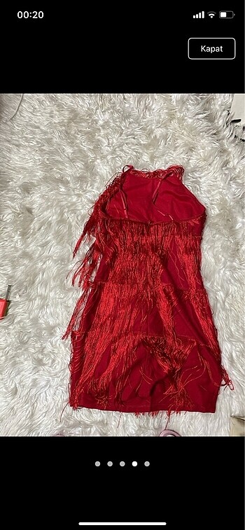 Kırmızı püskülü askılı abiye - Görsel 5