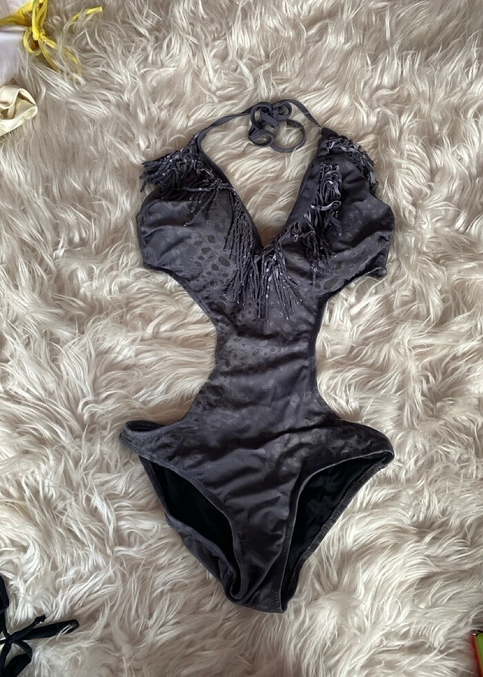 Gri leopar püsküllü mayokini - Görsel 2