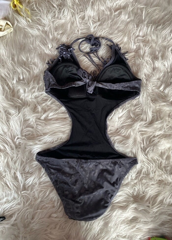 Gri leopar püsküllü mayokini - Görsel 3