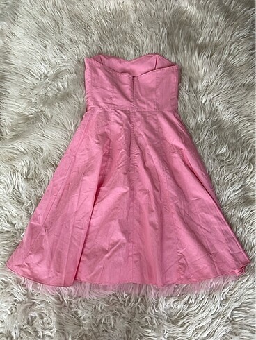 Toz pembe straplez midi elbise - Görsel 5