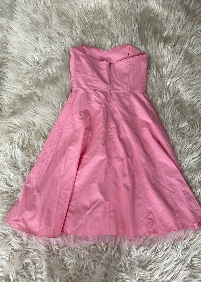 Toz pembe straplez midi elbise - Görsel 5