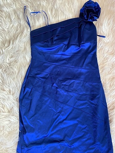 Şaka mavi ipeksaten tek omuz çok şık abiye - Görsel 3