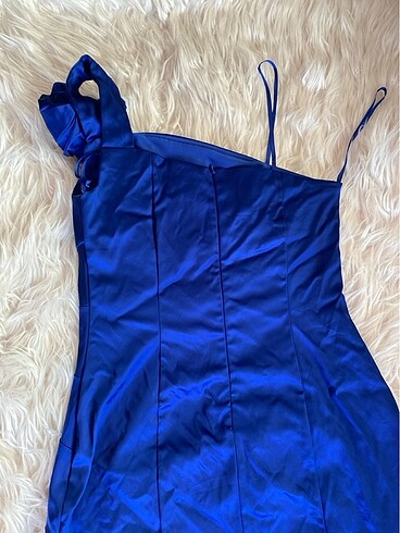 Şaka mavi ipeksaten tek omuz çok şık abiye - Görsel 5