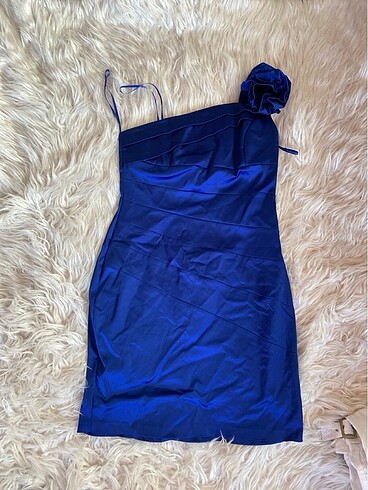 Şaka mavi ipeksaten tek omuz çok şık abiye - Görsel 2