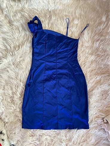 Şaka mavi ipeksaten tek omuz çok şık abiye - Görsel 4