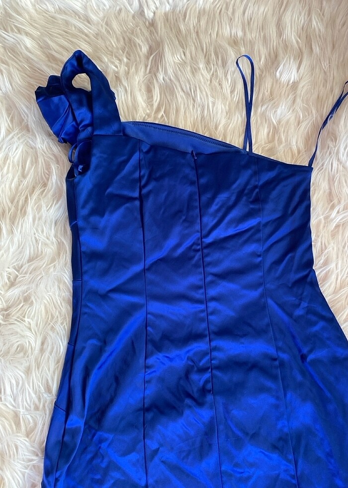 Şaka mavi ipeksaten tek omuz çok şık abiye - Görsel 5