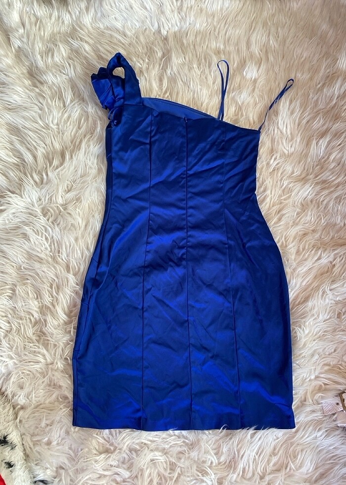 Şaka mavi ipeksaten tek omuz çok şık abiye - Görsel 4