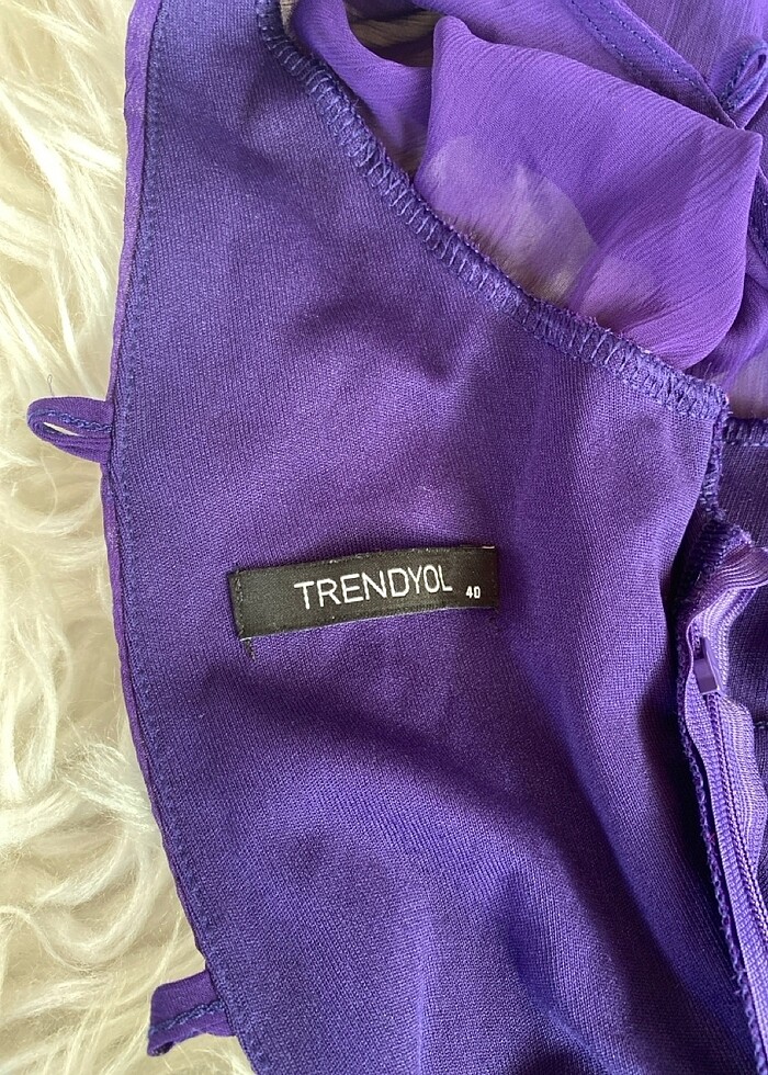 Mor sırtıçaprazlı midi şifon elbise - Görsel 5