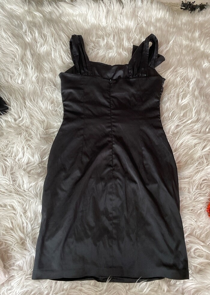 Siyah ipeksten drapeli elbise esnek - Görsel 3