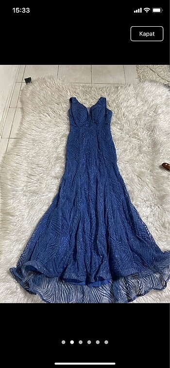Kenzo Kenza Petrol mavisi simli tülü boncuk işlemeli şık uzun abiye
