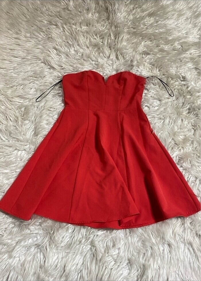 H&M kırmızı straplez çok şık elbise - Görsel 3