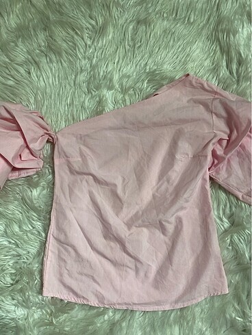 Fashion Angel Tozpembe keten balon kol tek omuz buliz