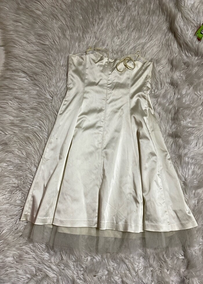 Ekol şampanya rengi straplez askılı taşlı tülü Çan midi aniye - Görsel 4