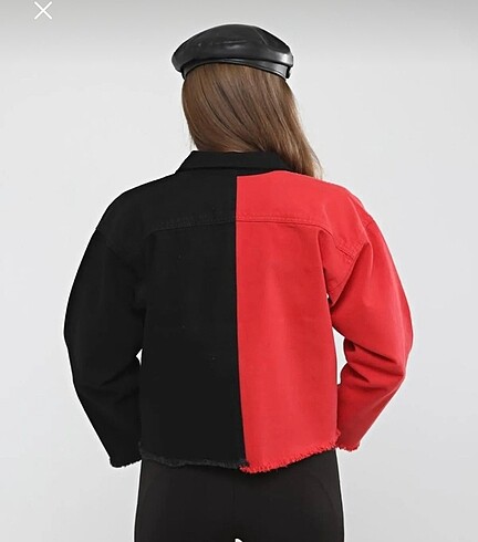 Koton Gotik kırmızı siyah kot kısa crop ceket