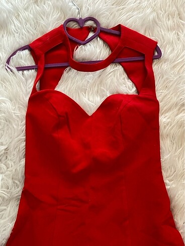 Kırmızı straplez tarzı şık kusa elbise - Görsel 2