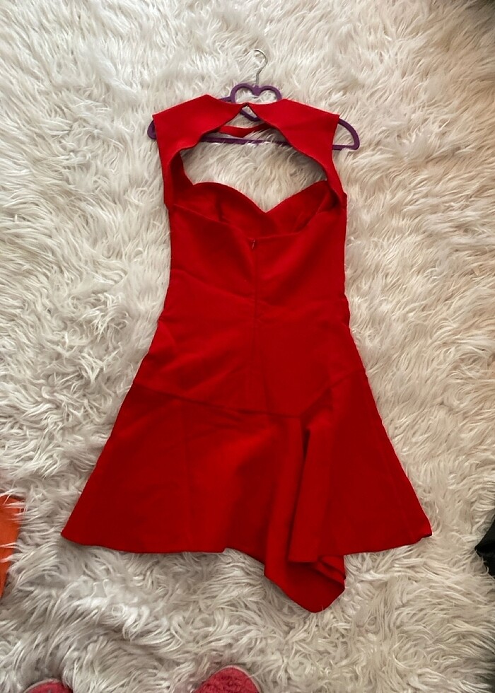Kırmızı straplez tarzı şık kusa elbise - Görsel 4