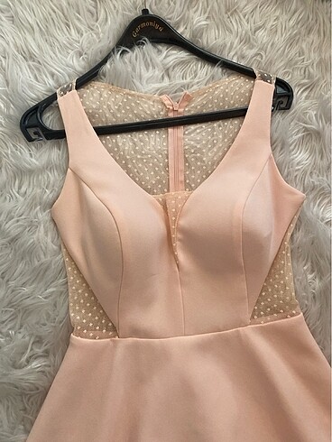 Somon rengi korseli göğüs petli şık kısa abiye likralı - Görsel 2