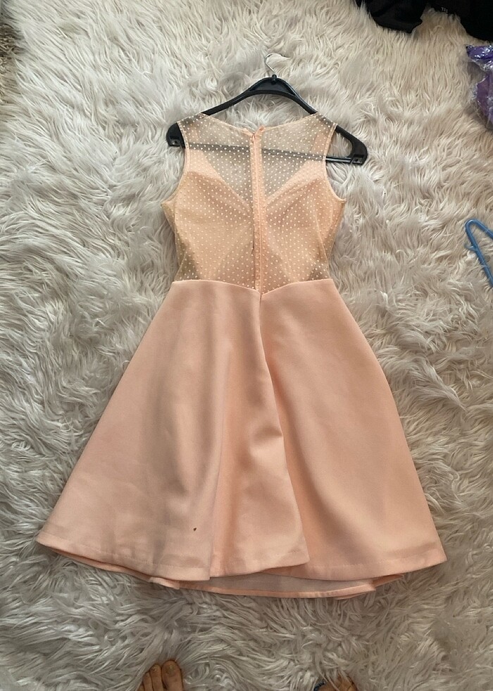 Somon rengi korseli göğüs petli şık kısa abiye likralı - Görsel 3