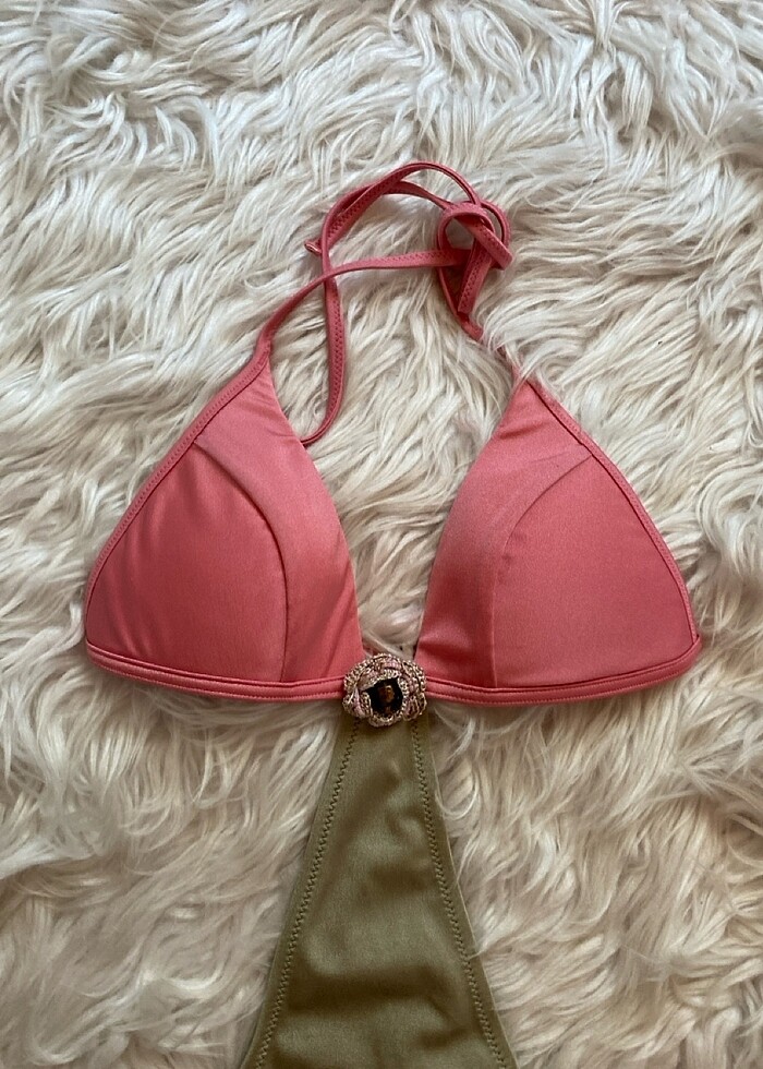 Zeki pembe haki parlak şık mayokini - Görsel 2