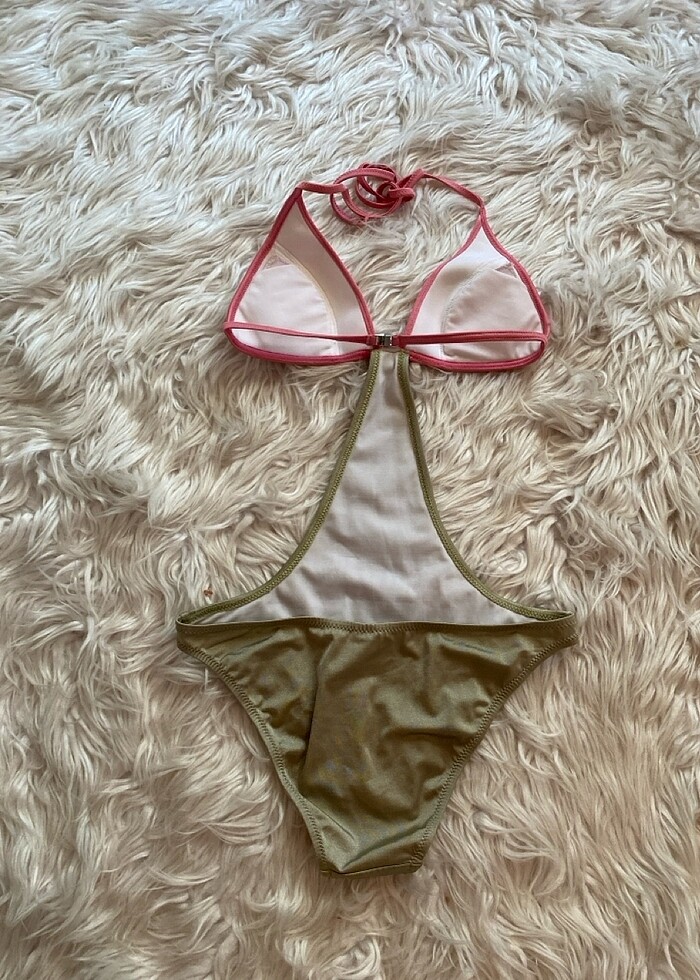 Zeki pembe haki parlak şık mayokini - Görsel 4