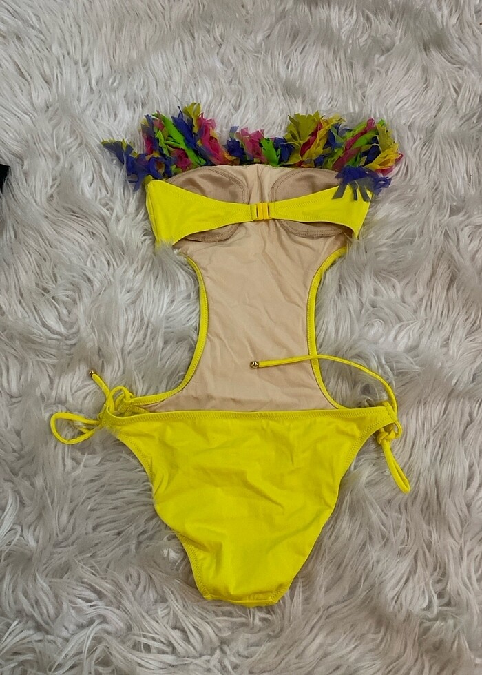 Püskülü sarı şık mayokini - Görsel 2