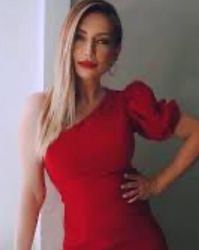 Kırmızı tek omuz şık elbise