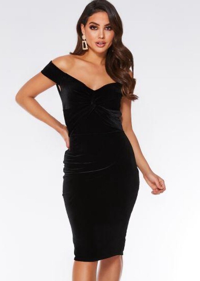 Siyah yımşak kadife likralı düşük omuz - Görsel 2