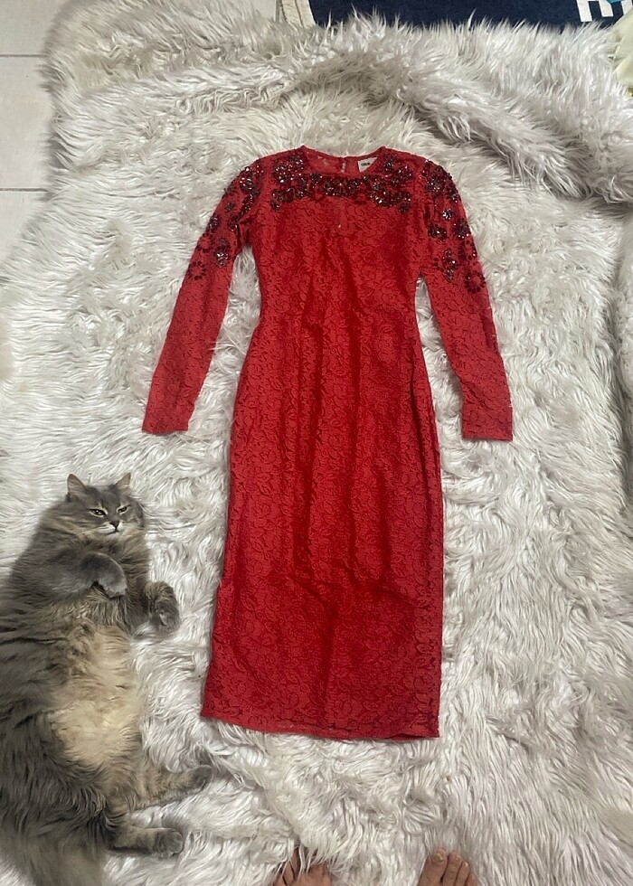 Narçiçeği tel detaylı şık zarif gece elbisesi - Görsel 2