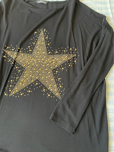 Favori Collection siyah önü sarı kabartma taşlı uzun kollu bluz  - Görsel 3