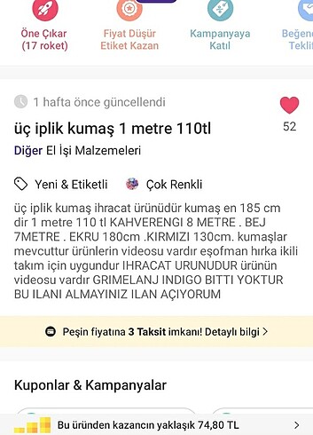  Uciplik 1 metre 80 tl