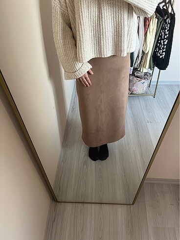 Zara Camel renk kadife kalem etek