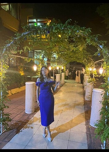 Saks Mavisi Krep Elbise - Görsel 5