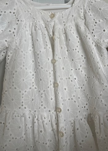 Kız Çocuk Beyaz Nakışlı Pamuklu Elbise - Görsel 2