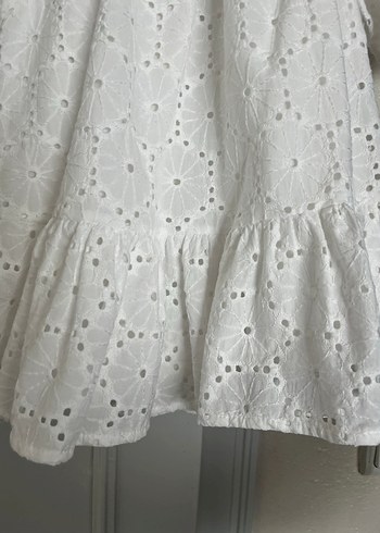 Kız Çocuk Beyaz Nakışlı Pamuklu Elbise - Görsel 3