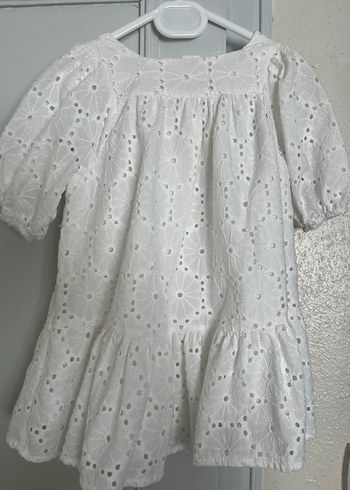 Kız Çocuk Beyaz Nakışlı Pamuklu Elbise - Görsel 5