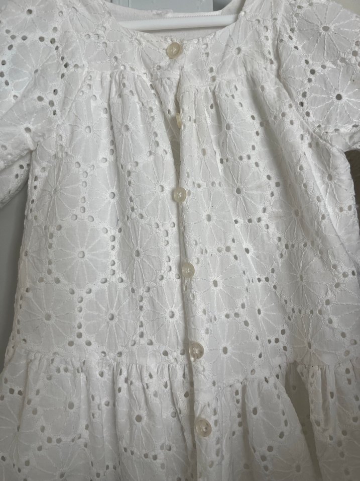 Kız Çocuk Beyaz Nakışlı Pamuklu Elbise - Görsel 2
