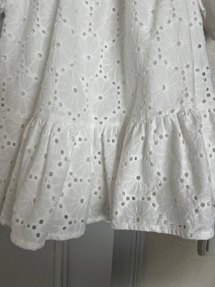 Kız Çocuk Beyaz Nakışlı Pamuklu Elbise - Görsel 3