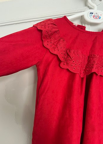 Kız Çocuk Kırmızı Süet Fırfırlı Elbise - Görsel 2