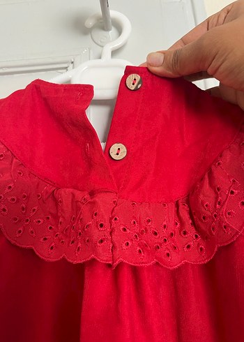 Kız Çocuk Kırmızı Süet Fırfırlı Elbise - Görsel 3