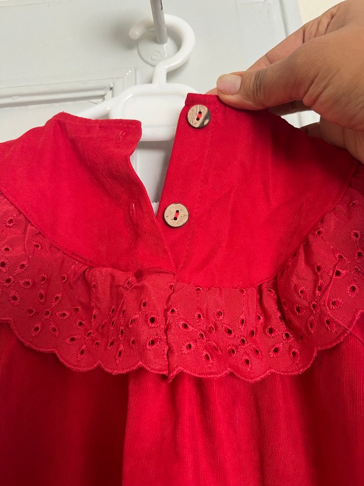 Kız Çocuk Kırmızı Süet Fırfırlı Elbise - Görsel 3