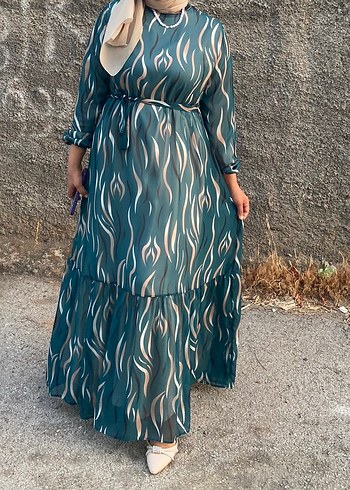 Yeşil Bağlamalı Uzun Bohem Elbise - Görsel 9