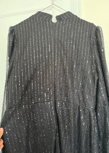 Uzun Kol Pullu Siyah Abiye Elbise - Görsel 7