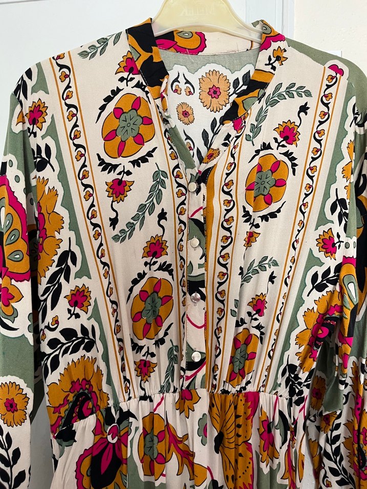 Renkli Bohem Uzun Kadın Elbisesi - Görsel 3