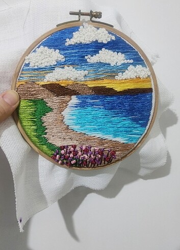 Kanaviçe kasnak işleme etamin manzara